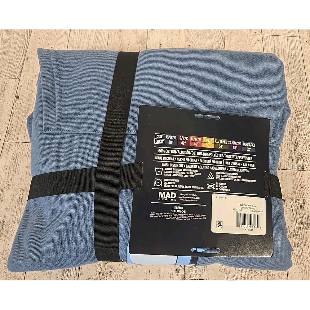 Bluey Mens Hoodie XL Blue Unisex Sweatshirt Kangaroo Pocket Mad Engine NEW - Picture 2 of 10